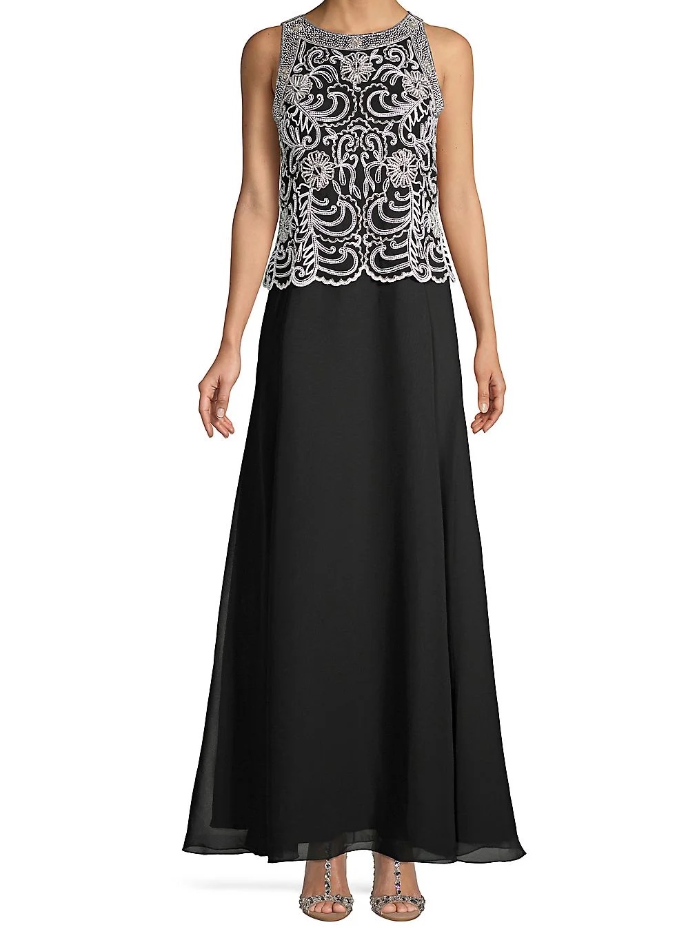 J Kara Beaded Evening Gown Black Embellished Formal Dress